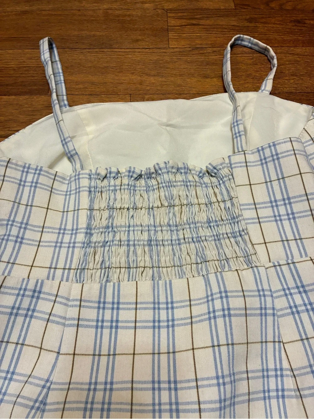 Sleeveless Plaid A-Line Dress in Cream and Light Blue Size Medium